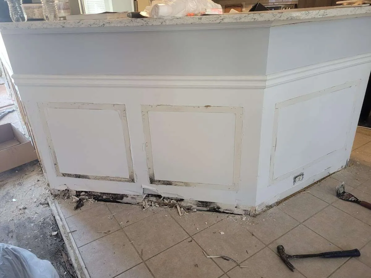 Water damage and mold on kitchen during Storm Damage Restoration in Lutherville